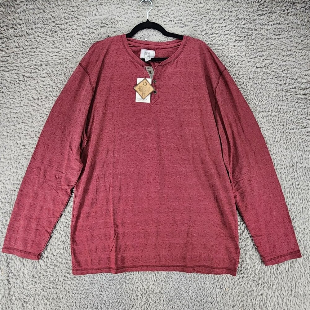 PX Shirt Mens XXL Burgundy Red Long Sleeve Pullover Button Henley *NWT*